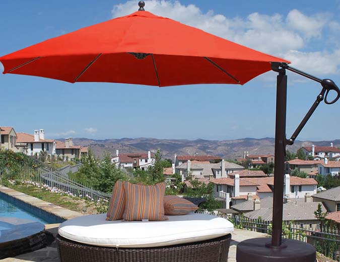 11 foot cantilever octagonal red umbrella with Sunbrella fabric