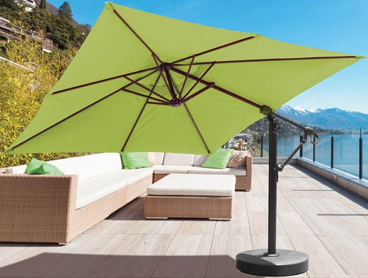 10 foot square offset patio umbrella with Lime Green Sunbrella fabric