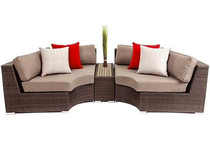 Narrow patio coffee table with realistic simulated Teak wood top