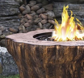 Faux wood log propane gas fire pit table | Ogni