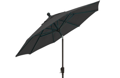 Octagonal 9 foot black patio umbrella by Treasure Garden for a modern looking outdoor dining set