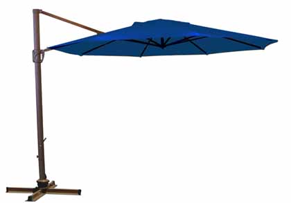 Parasol déporté bleu 335 cm ou 11 pieds decentre pour ensemble de meubles de jardin, aussi disponible en rouge, noir et beige