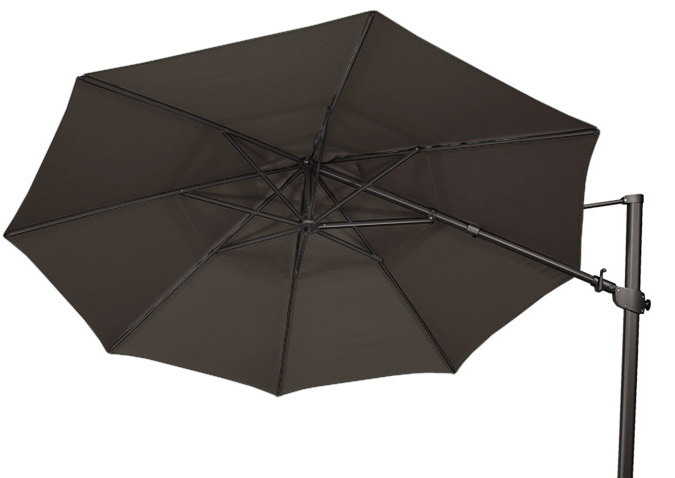 Large 11 foot black offset octagonal patio umbrella by Treasure Garden
